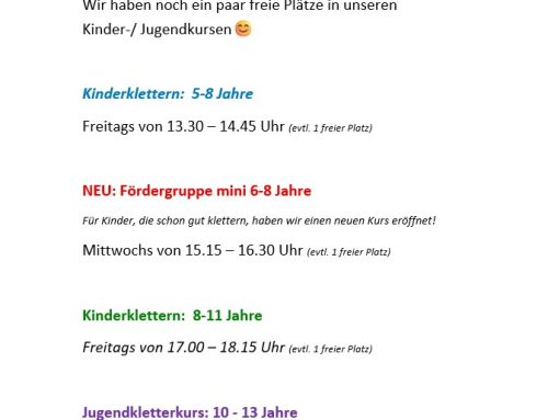 Freie Plätze Kinderkletterkurse + Jugendkurse